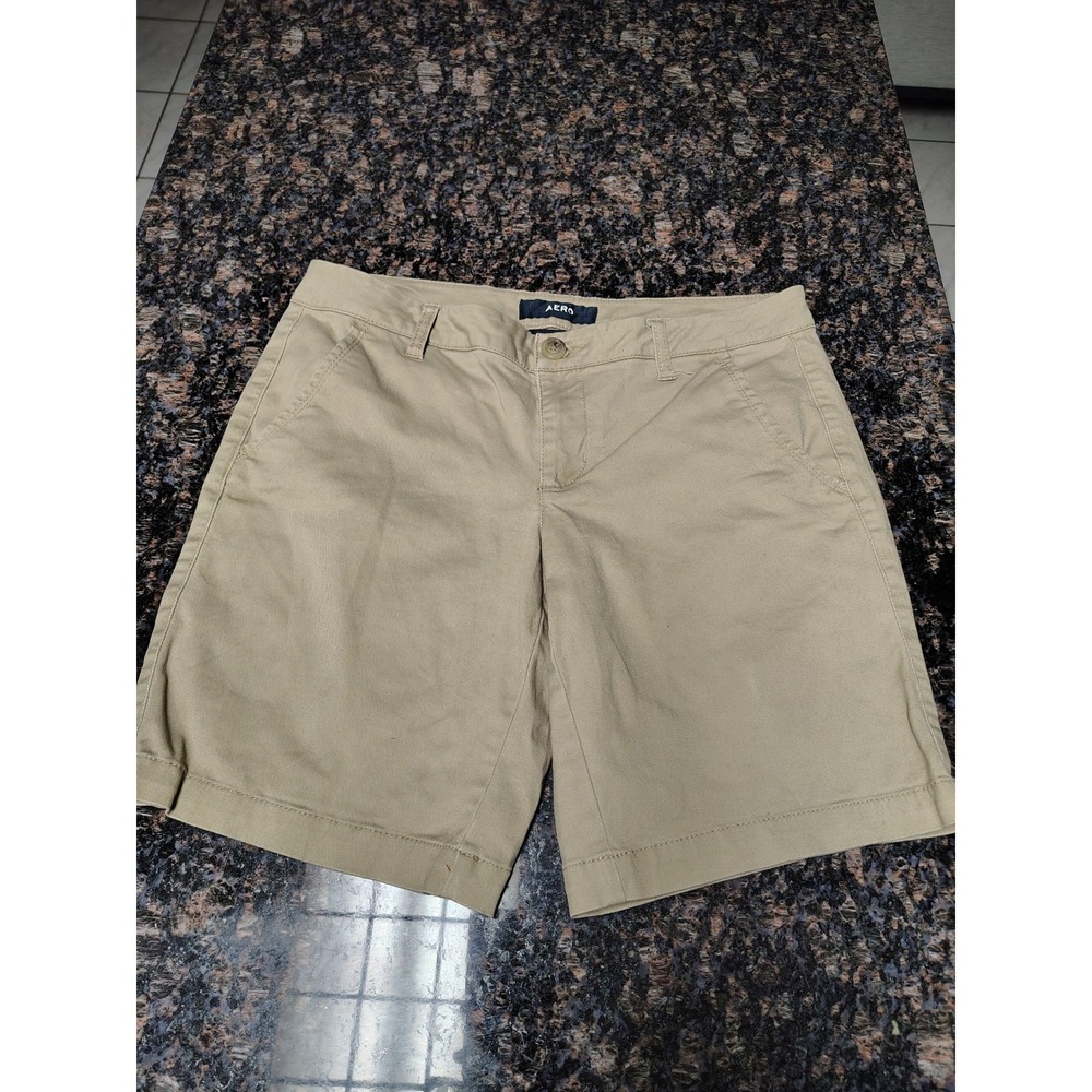 Aeropostale Womens Khaki 9 Inch Bermuda Shorts Size 6 Tan Chino Twill Stretch